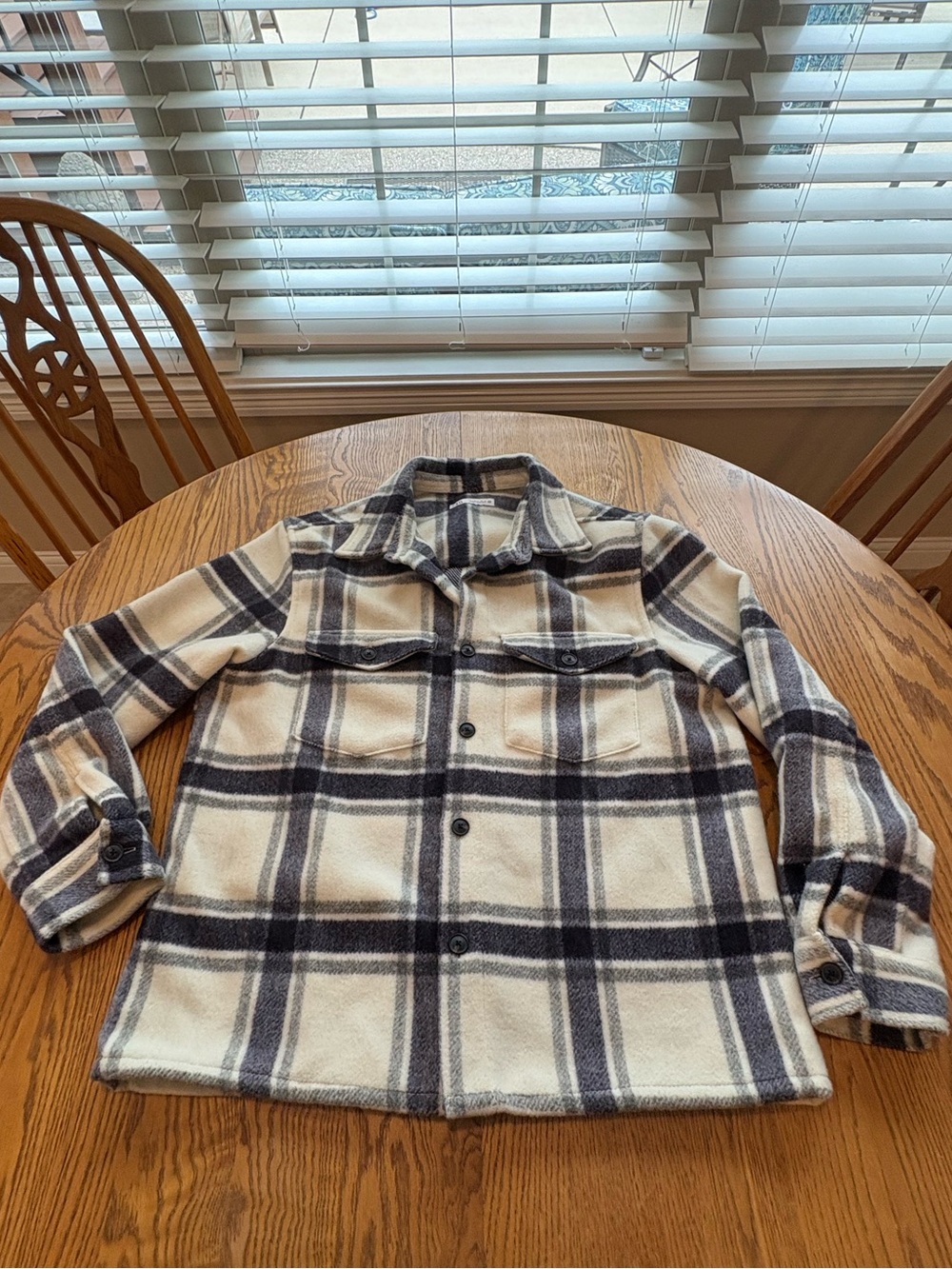 Zara Blue White and Black oversized Flannel Jacket Shacket L